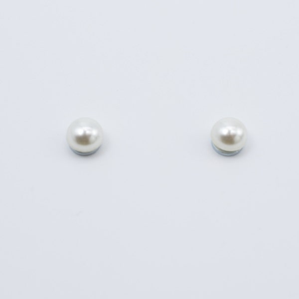 Stainless Steel No Piercing Required Simulated Pearl Stud Earrings
