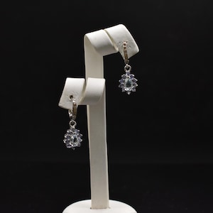 14k Gold Plated Pear Aquamarine 8x5mm Sapphire Tanzanite 925 Sterling Silver  1.25&quot; Earrings