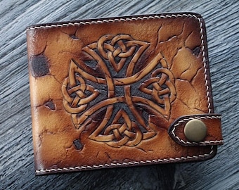 Celtic cross wallet. Viking wallet. Celtic wallet. Minimalist card wallet Christmas gifts for men. Hand tooled leather wallet. custom wallet