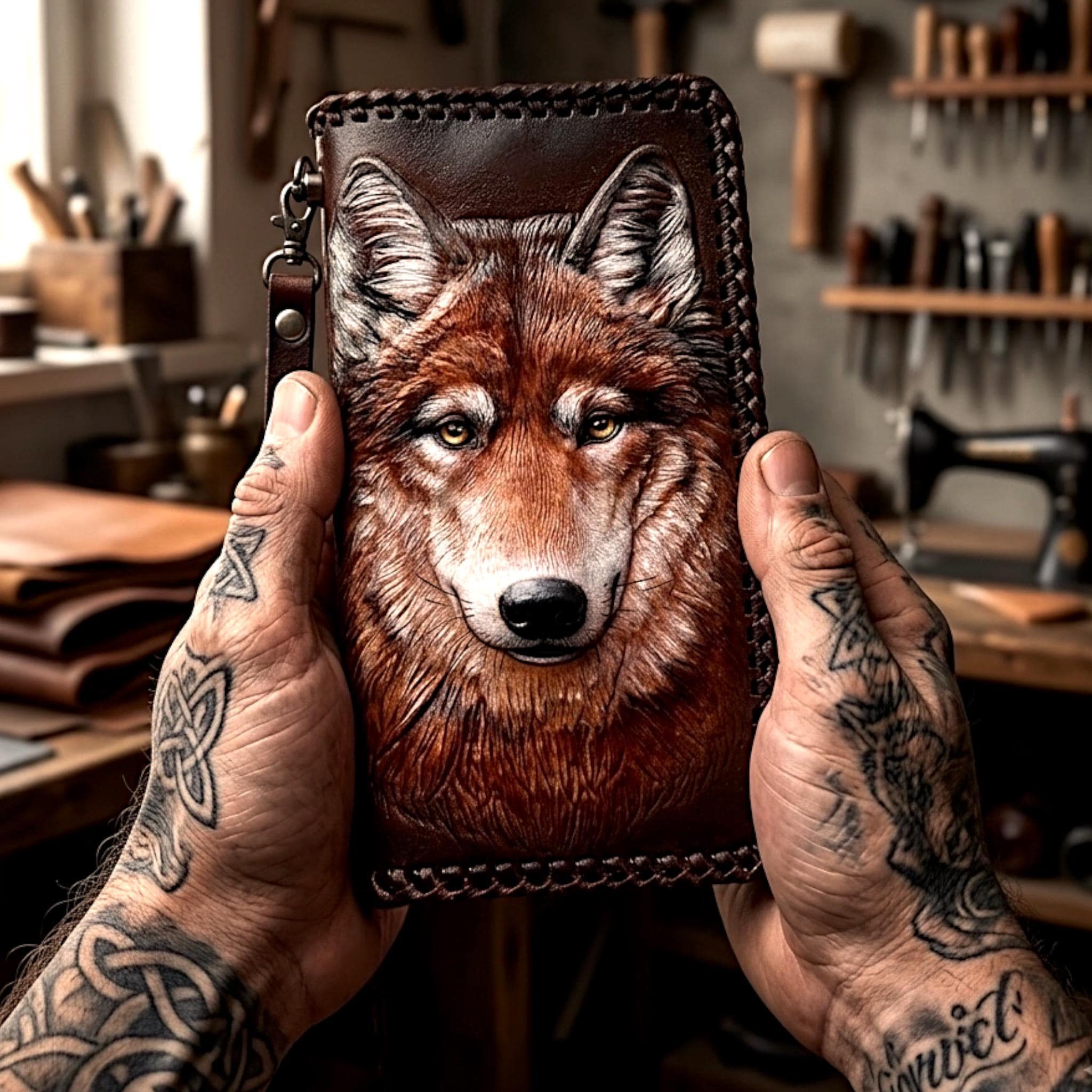 Wolf Leather Wallet With Chain - Etsy