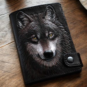 Cartera de lobo, cartera de cuero hecha a mano, cartera para pasaporte, cartera de cuero para hombre, cartera personalizada, regalo para hombre, carteras artesanales, regalos para hombres.