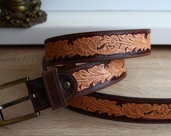 Vintage Pioneer Cowhide Hand Stained Belt Vintage Belt Women main image 3