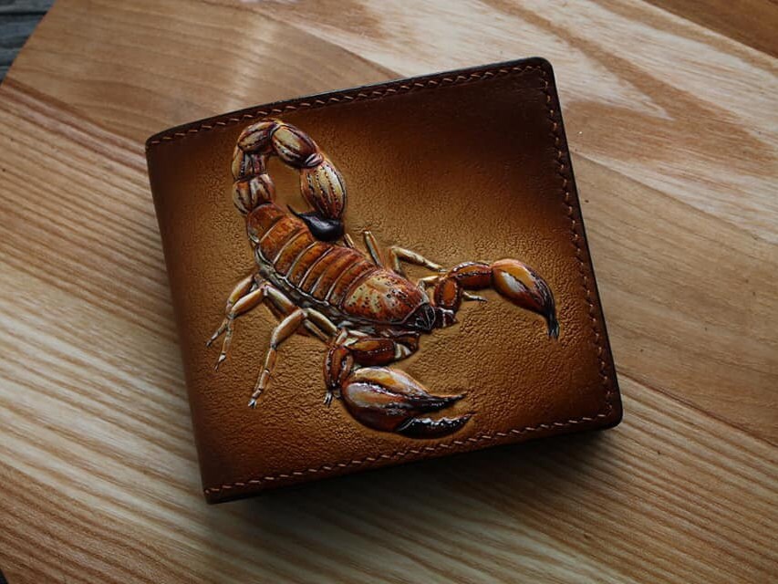 Gift for scorpio Handmade men's leather wallet with engraving Scorpio.