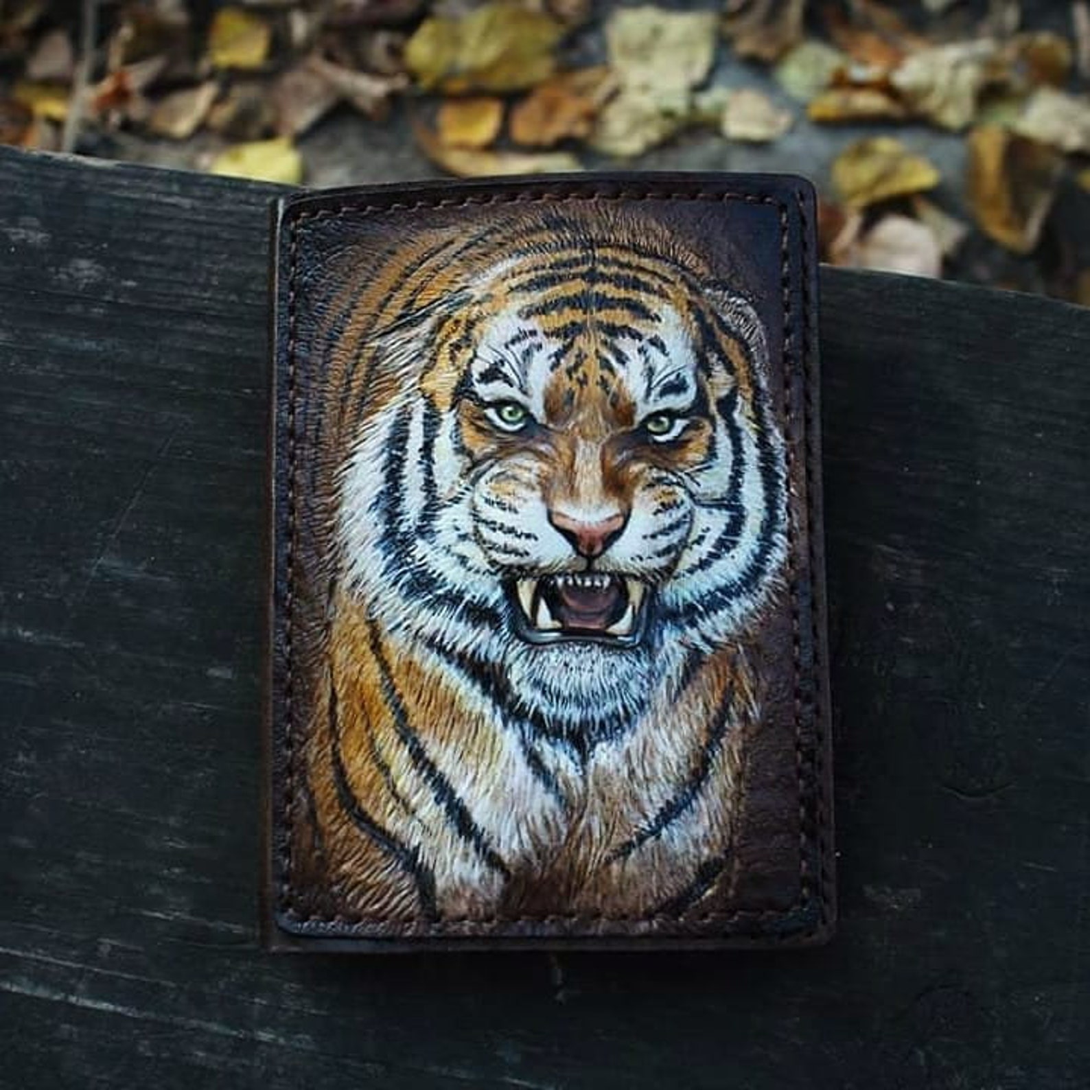 Leather wallet Tiger wallet Hand-tooled leather wallet | Etsy