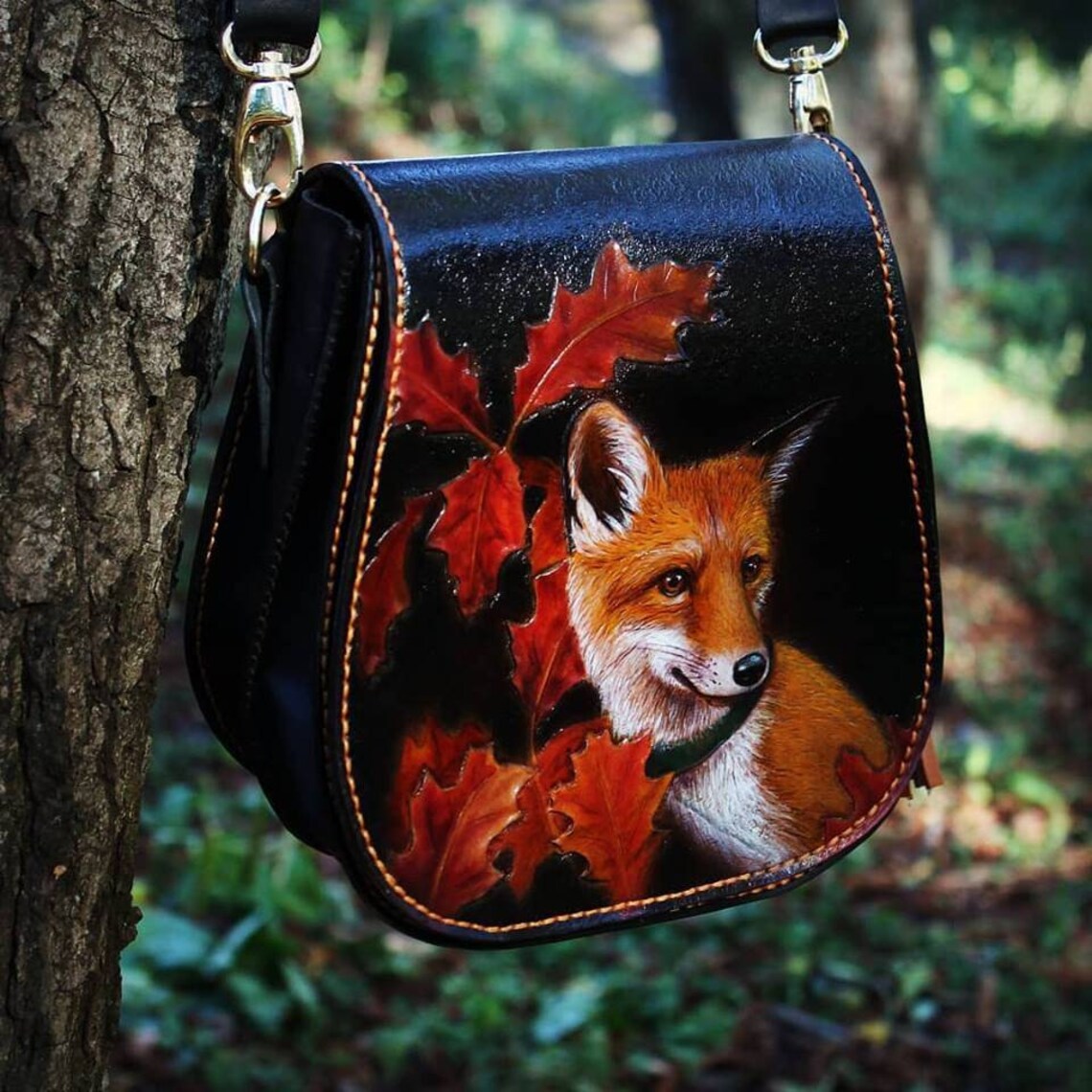 Fox Bag Hand Tooled Women's Crossbody Bag Leather Etsy