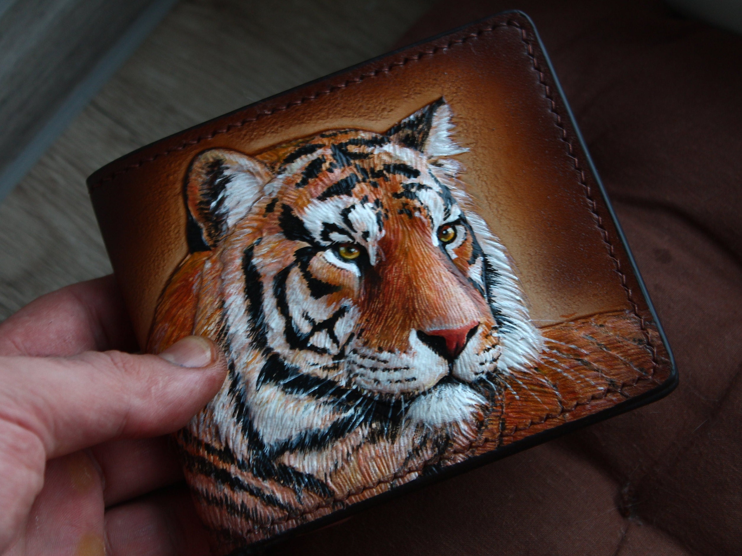 Y☆M RRL Carving Leather Wallet RRL Embossed Billfold Wallet Dark Brown at CareOfCarl.com