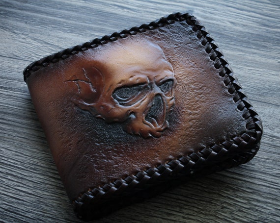 Skull Wallet Skeleton Genuine Leather Wallet Biker Wallet 