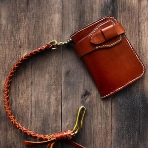 Cartera de motociclista/camionero, cartera con cordón trenzado – Cartera vaquera vintage de grano completo para hombre – Regalo rústico estilo western para él