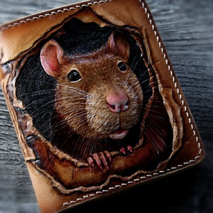 Leather wallet, Hand tooled leather wallet with a nice little mouse, tooled wallet, hand-carved walet, custom wallet, mens gift image 4
