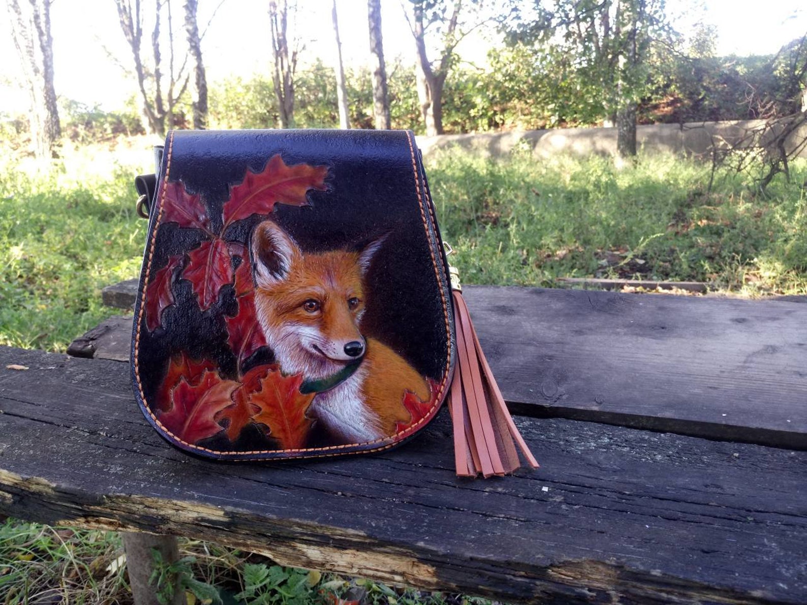 Fox Bag, Hand Tooled Women's Crossbody Bag, Leather Crossbody Bag With