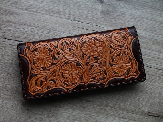 Sheridan Style Carved Leather Long Wallet - Etsy