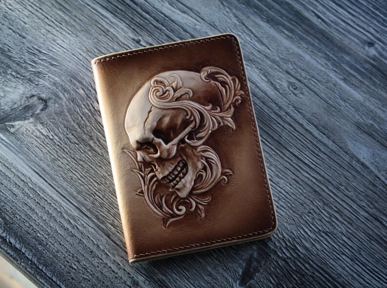Skull passport cover Handtooled passport cover Leather Etsy