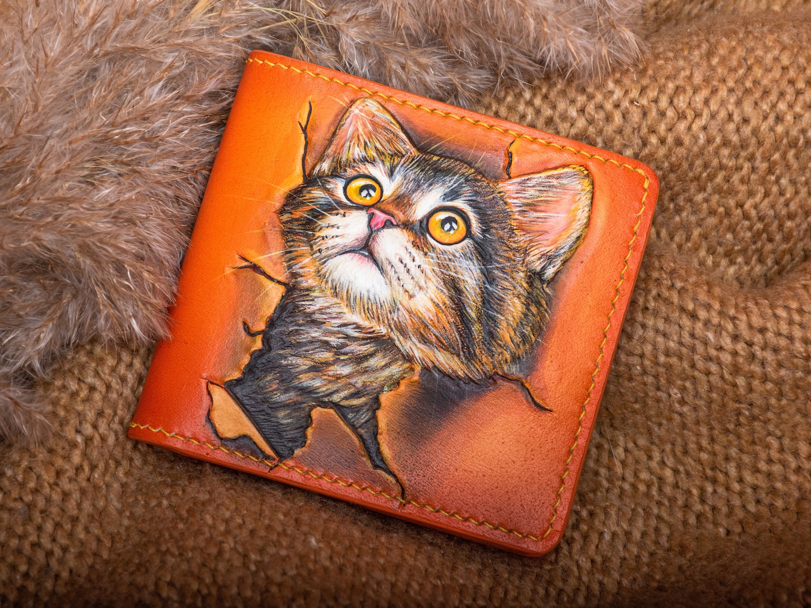 Leather wallet cat wallet Hand tooled leather wallet hand Etsy