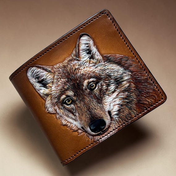 Hand-tooled Leather Wolf Wallet: Hand-carved Bi-fold Wallet - Etsy