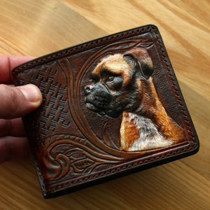 Carteira de couro. Carteira para cachorro. Carteira com entalhe estilo Sheridan. Carteira feita à mão. Carteira masculina. Carteira personalizada, presente masculino, carteira para amantes de cães.