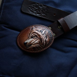 Genuine Leather Belt & WOLF Leather Buckle Custom leather belt Personalized Tooled Leather Belt Western belt, mens western belt, cowboy belt image 9