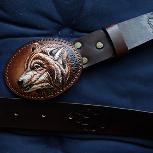 Genuine Leather Belt & WOLF Leather Buckle Custom leather belt Personalized Tooled Leather Belt Western belt, mens western belt, cowboy belt image 10
