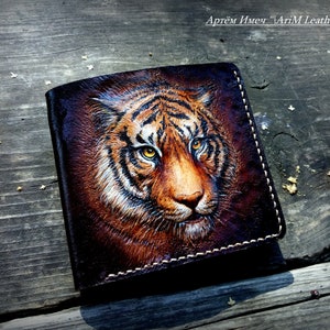 Leather wallet, Tiger wallet, Hand tooled wallet, hand carved walet, leather men's wallet, custom wallet, mens gift image 4