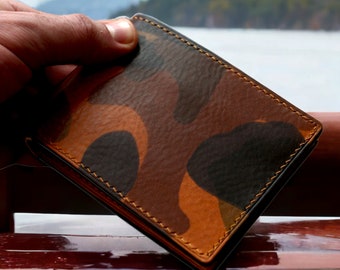 Luxury Wallet. La Perla Azzurra Elvaquero & Buttero Leather wallet. Military leather wallet. Front pocket wallet. Camo Camouflage wallet.