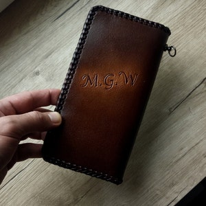 Cartera de león Cartera de cuero Cartera larga para hombre Cartera hecha a mano, cartera tallada, cartera personalizada, regalo para hombre. Cartera de Ucrania. Regalos para novios imagen 6