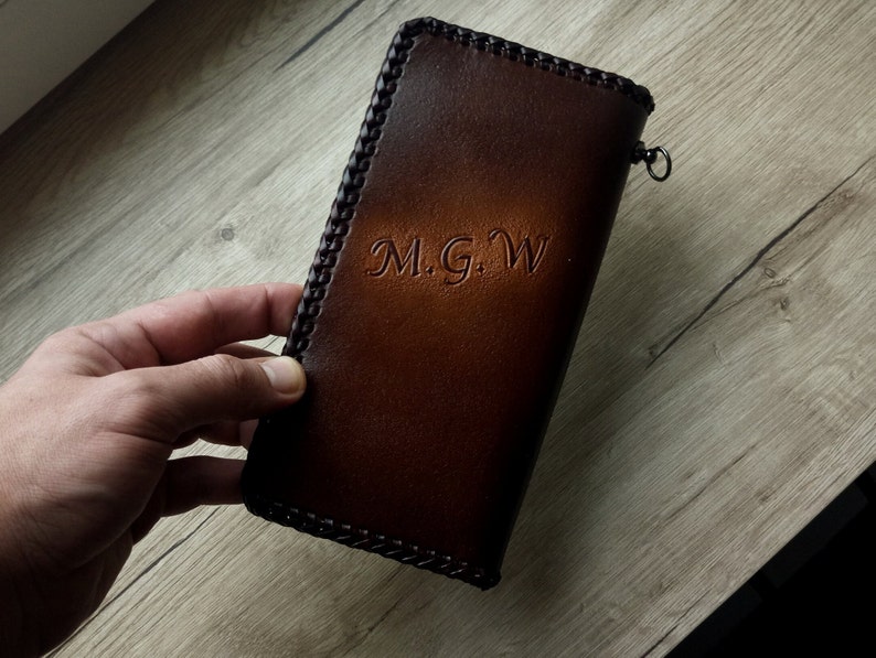 Cartera de león Cartera de cuero Cartera larga para hombre Cartera hecha a mano, cartera tallada, cartera personalizada, regalo para hombre. Cartera de Ucrania. Regalos para novios imagen 6