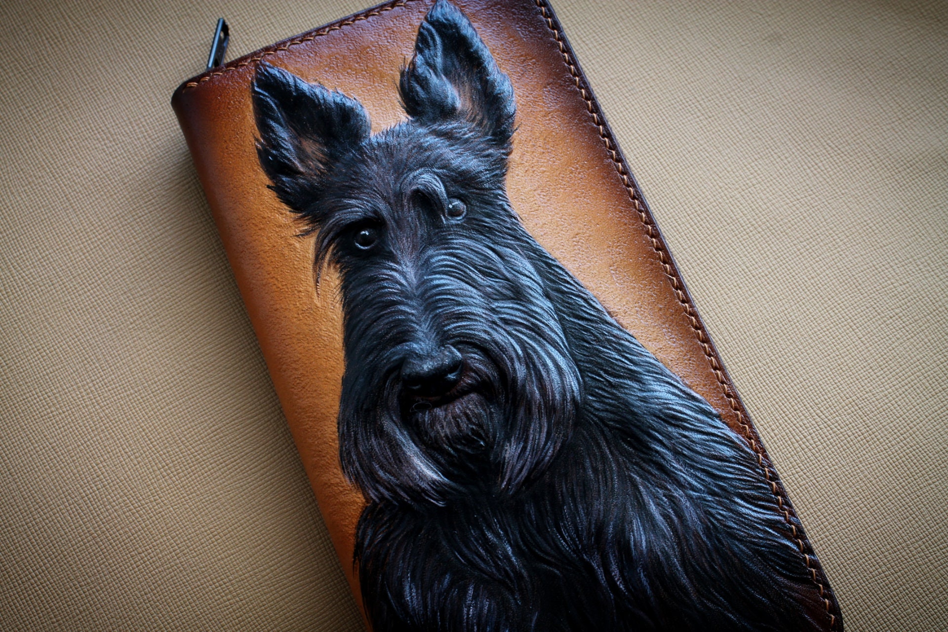 Handtooled Leather Wallet Dog Wallet Scottish Terrier Wallet Etsy