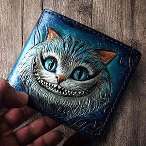 チェシャ猫の財布 レザーウォレット 彫刻財布 不思議の国のアリス デザイナーウォレット クレジットカードホルダーウォレット 女性用のかわいい小さな財布