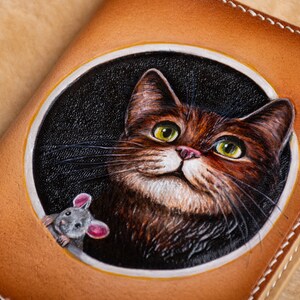 Cat wallet, Leather passport wallet. Hand-tooled wallet. Pet portrait passport cover, Cat passport cover, custom cat portrait from foto. image 2