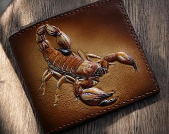 Cartera de cuero Cartera de escorpio Cartera de hombre hecha a mano Cartera hecha a mano Cartera de cuero Cartera personalizada Regalo para hombre Cartera de bolsillo delantero