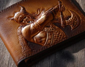 Hand Tooled Leather Viking Bifold Wallet for Men