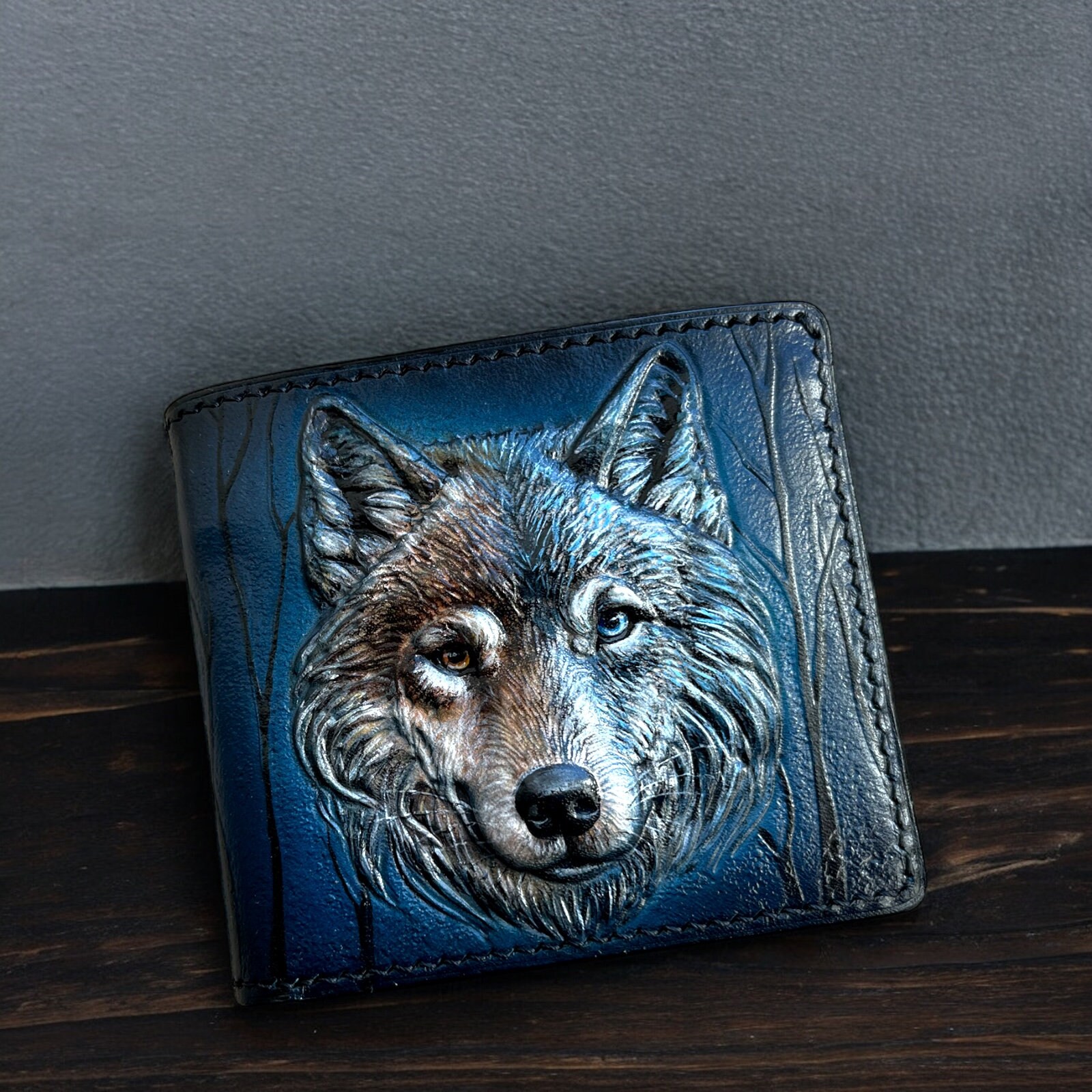 Hand-tooled Leather Wolf Wallet: Carved Bifold Wallet - Etsy