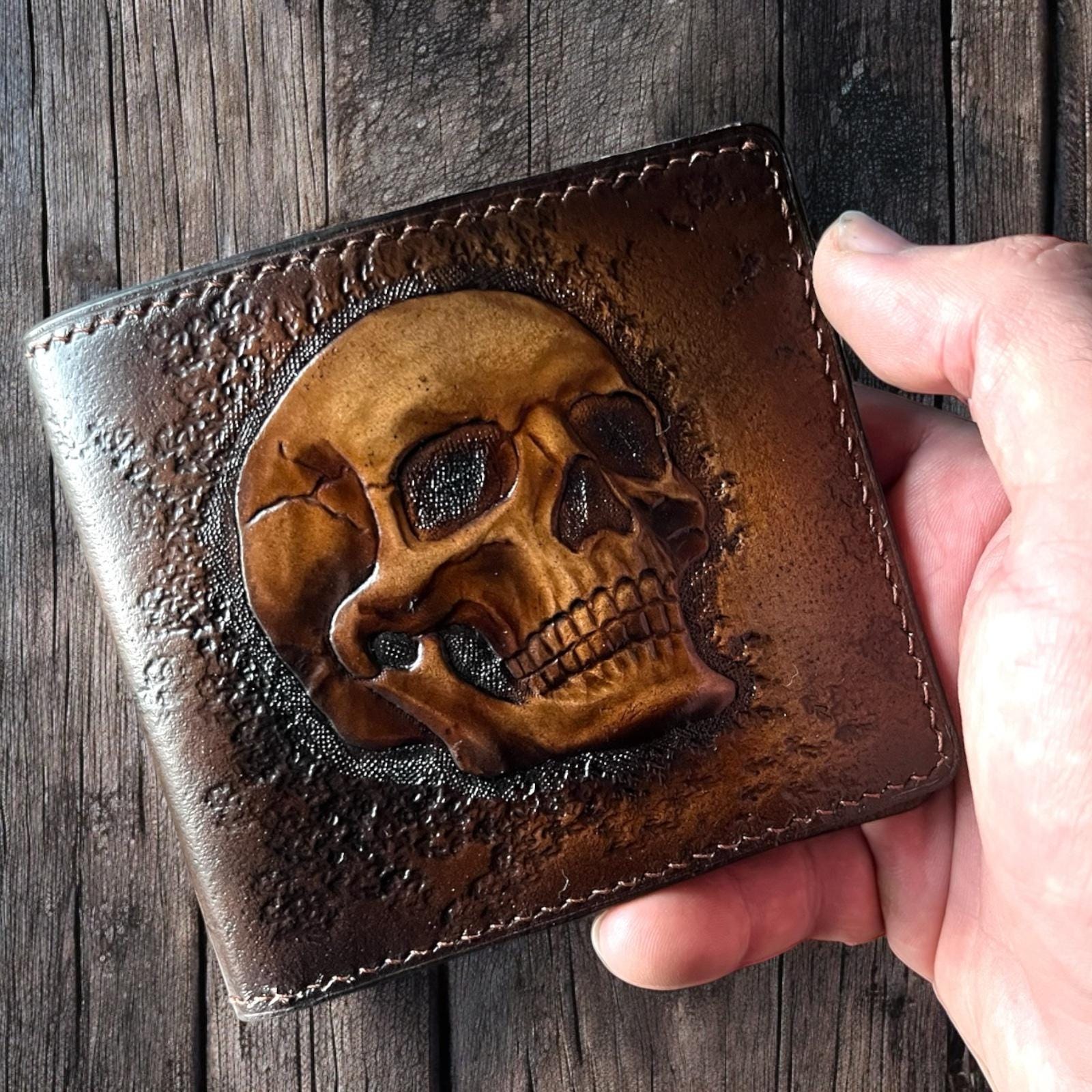 Hand-tooled Leather Skull Wallet: Biker Style, Personalized - Etsy