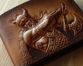 Viking wallet Leather bifold for men, Celtic wallet, carved wallet, tooled wallet, men's wallet, mens gift, Tooled wallet for men. Ukraine