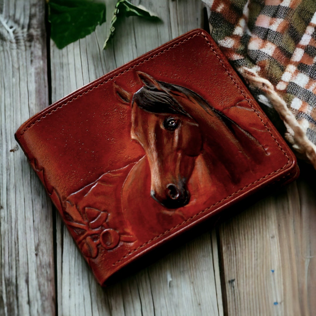 Horse Wallet. Leather Wallet, Hand-tooled Leather Wallet