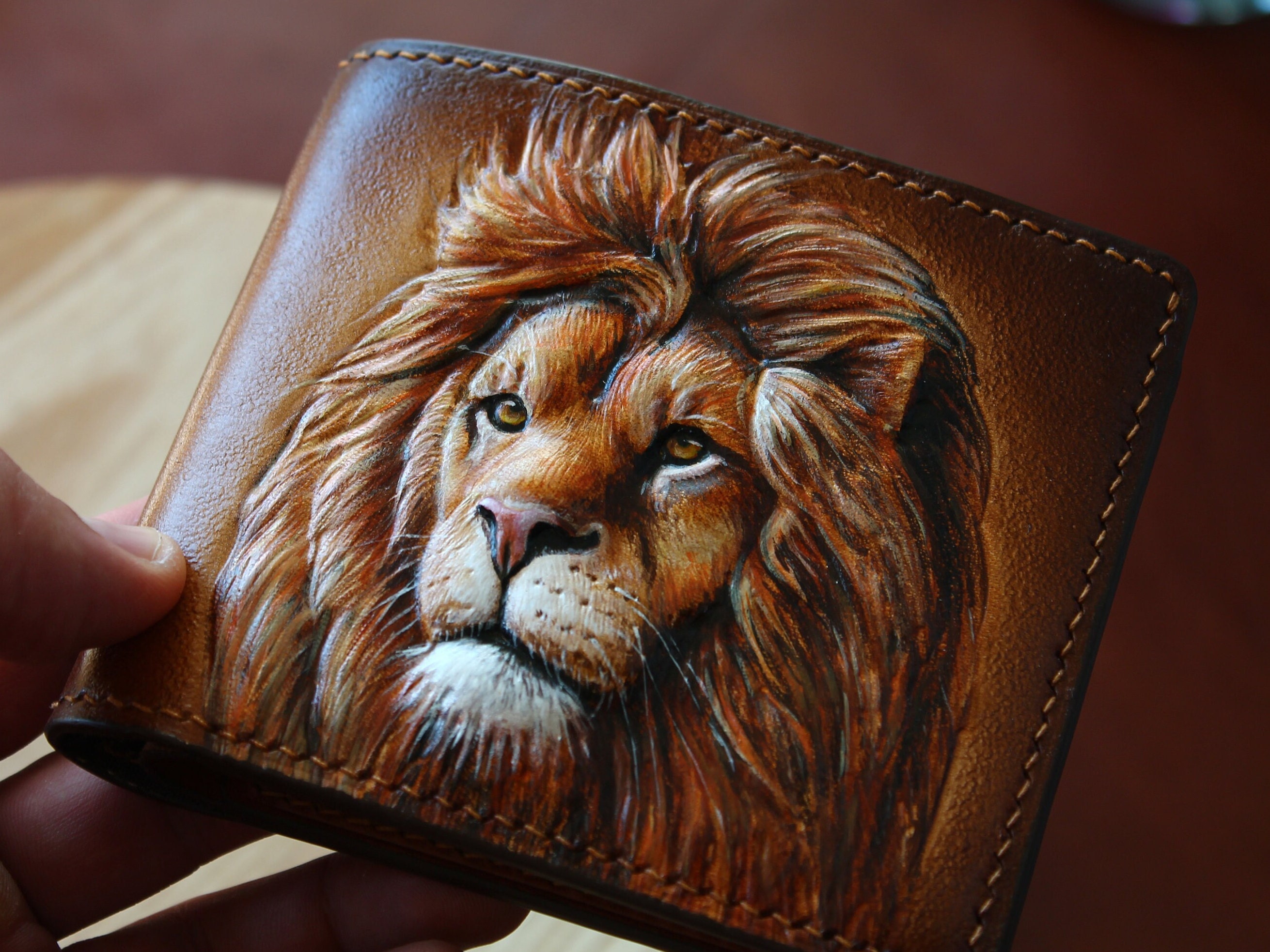 Lion Wallet, Leather Wallet, Hand Tooled Leather Wallet, Tooled Wallet,  Hand Carved Wallet, Custom Wallet, Mens Gift - Etsy