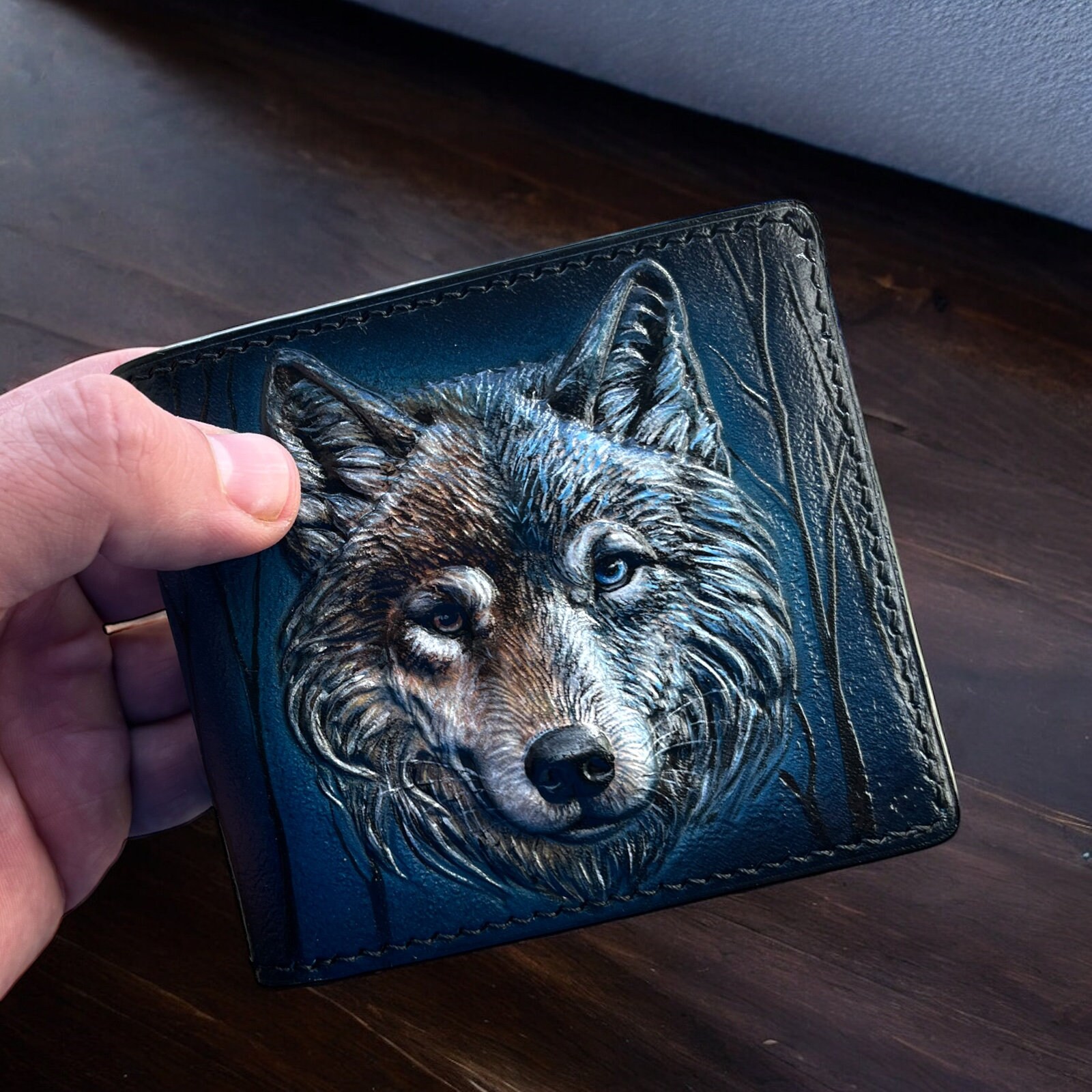 Hand-tooled Leather Wolf Wallet: Carved Bifold Wallet - Etsy