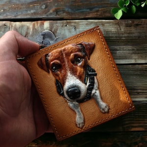 Carteira de cachorro, porta-cartões de couro com cachorro trabalhado. Porta-cartões de crédito. carteira trabalhada. Porta-cartões personalizado Presente masculino