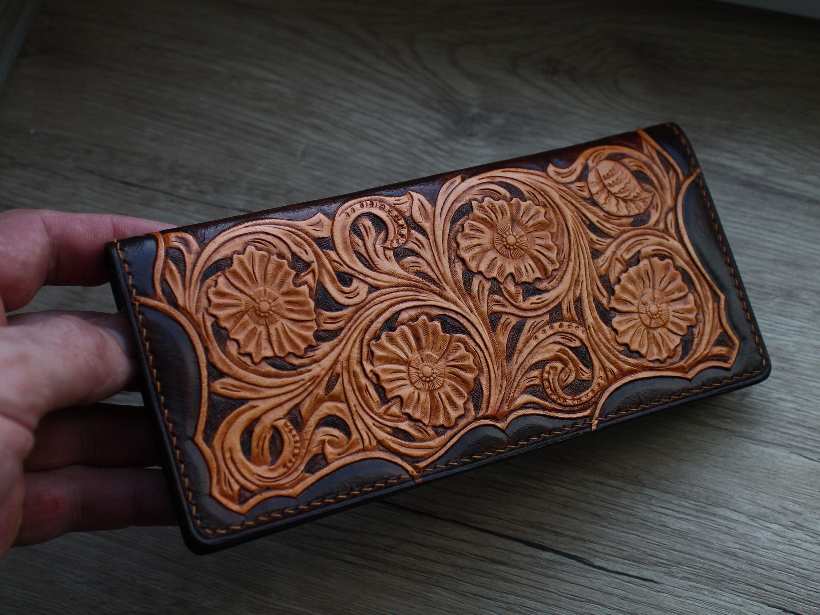 Sheridan Style Carved Leather Long Wallet - Etsy