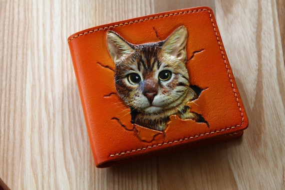 Cartera de cuero. billetera con herramientas con lindo gato. billetera personalizada tallada Hand Tooled Painted Pet Memorial wallet Cat Portrait. Etsy Espana