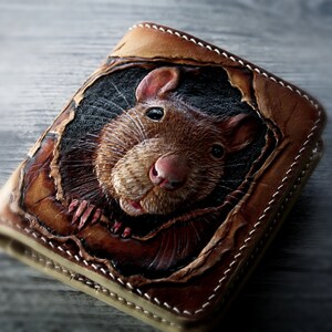 Leather wallet, Hand tooled leather wallet with a nice little mouse, tooled wallet, hand-carved walet, custom wallet, mens gift image 6