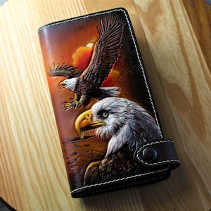 Estuche Eagle con cierre magnético desmontable para Samsung Galaxy S24, S23, S22 Ultra Plus. Cartera para iPhone 15, 14 y 13 Pro Max. Funda de piel personalizada y tallada.