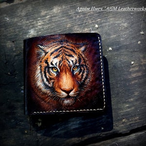 Leather wallet, Tiger wallet, Hand tooled wallet, hand carved walet, leather men's wallet, custom wallet, mens gift image 3