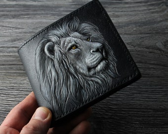 Ukraine Leather wallet, Lion wallet, Hand tooled leather wallet,  tooled wallet, hand carved wallet, custom wallet, mens gift