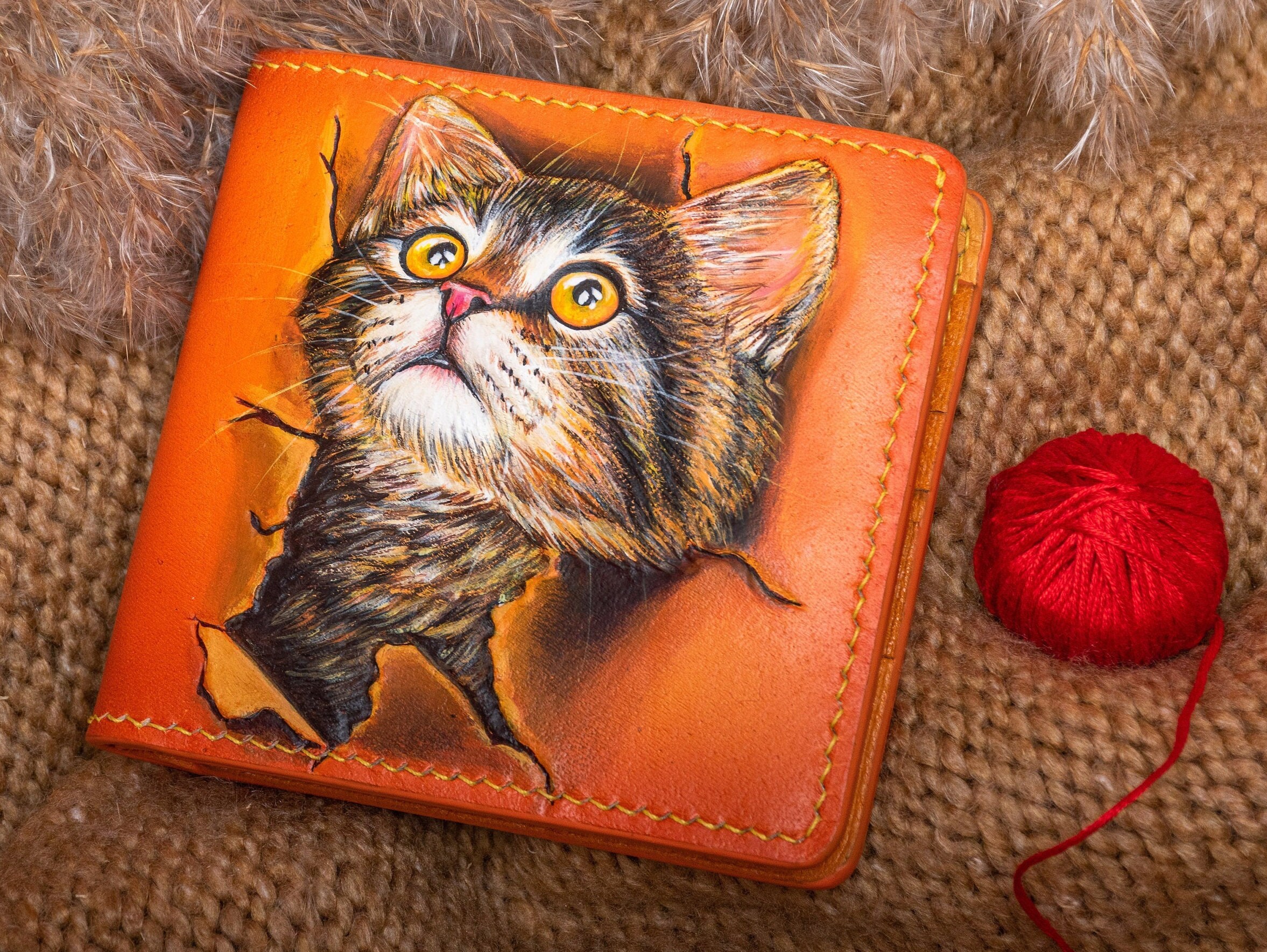 Leather wallet cat wallet Hand tooled leather wallet hand Etsy