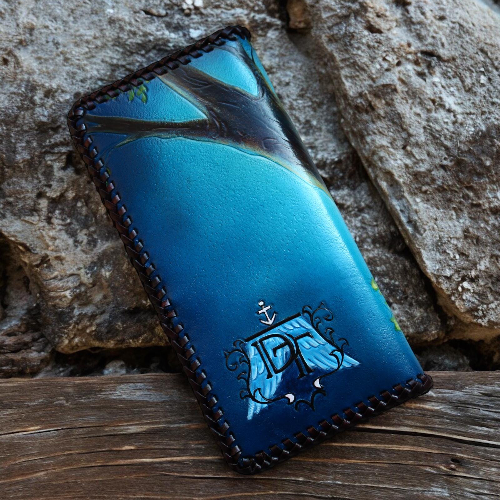 Custom Wolf Design Leather Wallet – Handmade Braided Long Wallet 