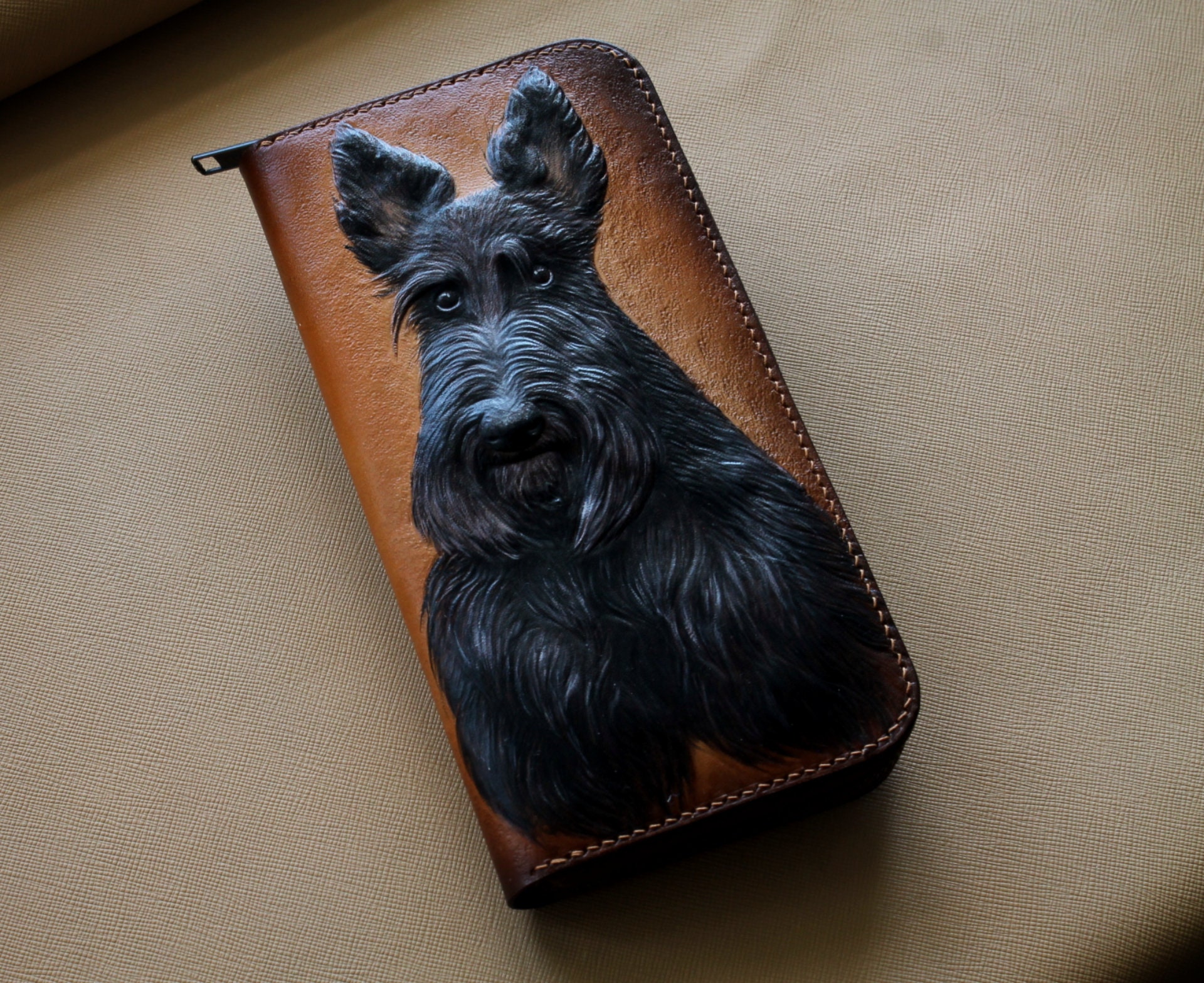 Handtooled Leather Wallet Dog Wallet Scottish Terrier Wallet Etsy