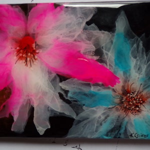 Two of a Kind - Original Alcohol Ink Art on 5x7 Inch on wooden board. Resin on top
