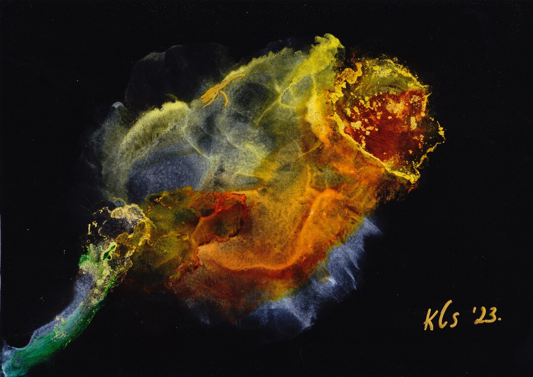 The Golden Rose - Original Alcohol Ink Art - 5x7 In. - Matting With ...
