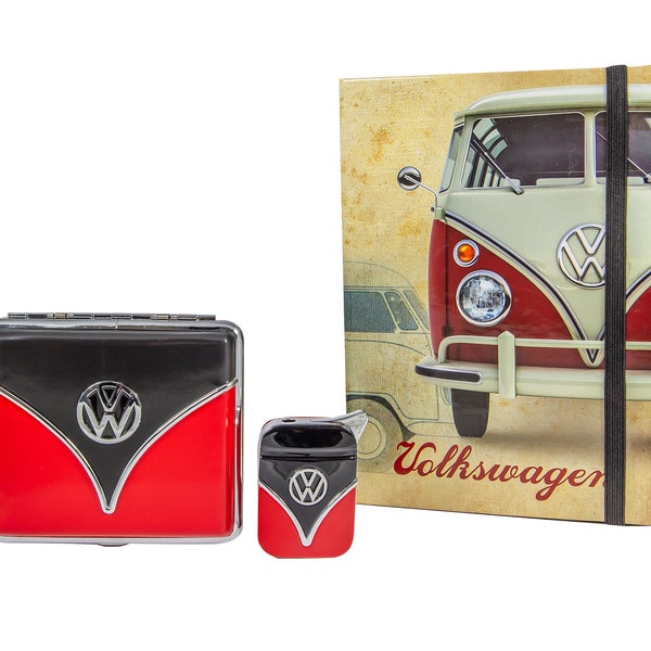 VW Zigarettenetui Feuerzeug Set - Volkswagen Bulli Bus Samba T1 Retro Original VW Lizenzartikel - Geschenkset