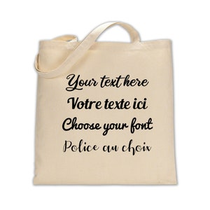 Tote bag personnalisable natural, texte à personnaliser, choisissez la police d'écriture et la couleur du texte image 1